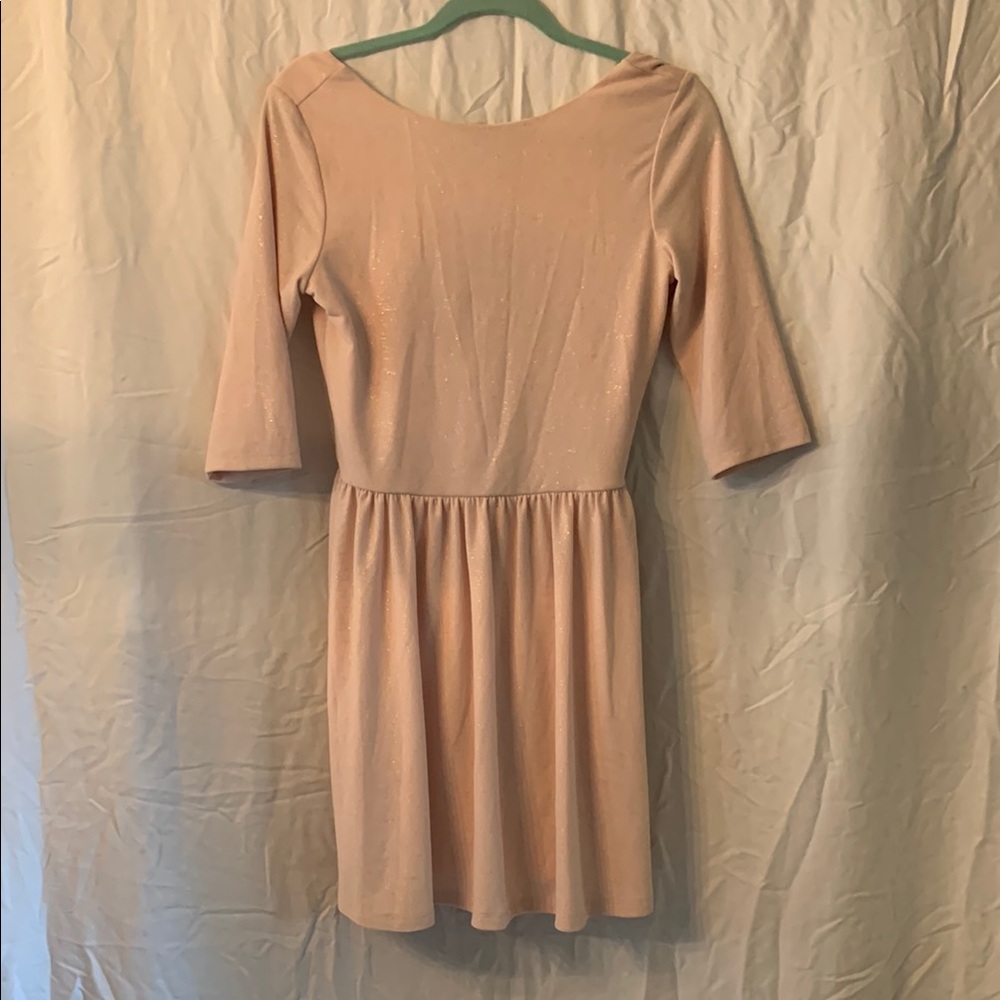 Chic Pink Sparkle Fit and Flare Mini Dress with 3/4 Sleeves